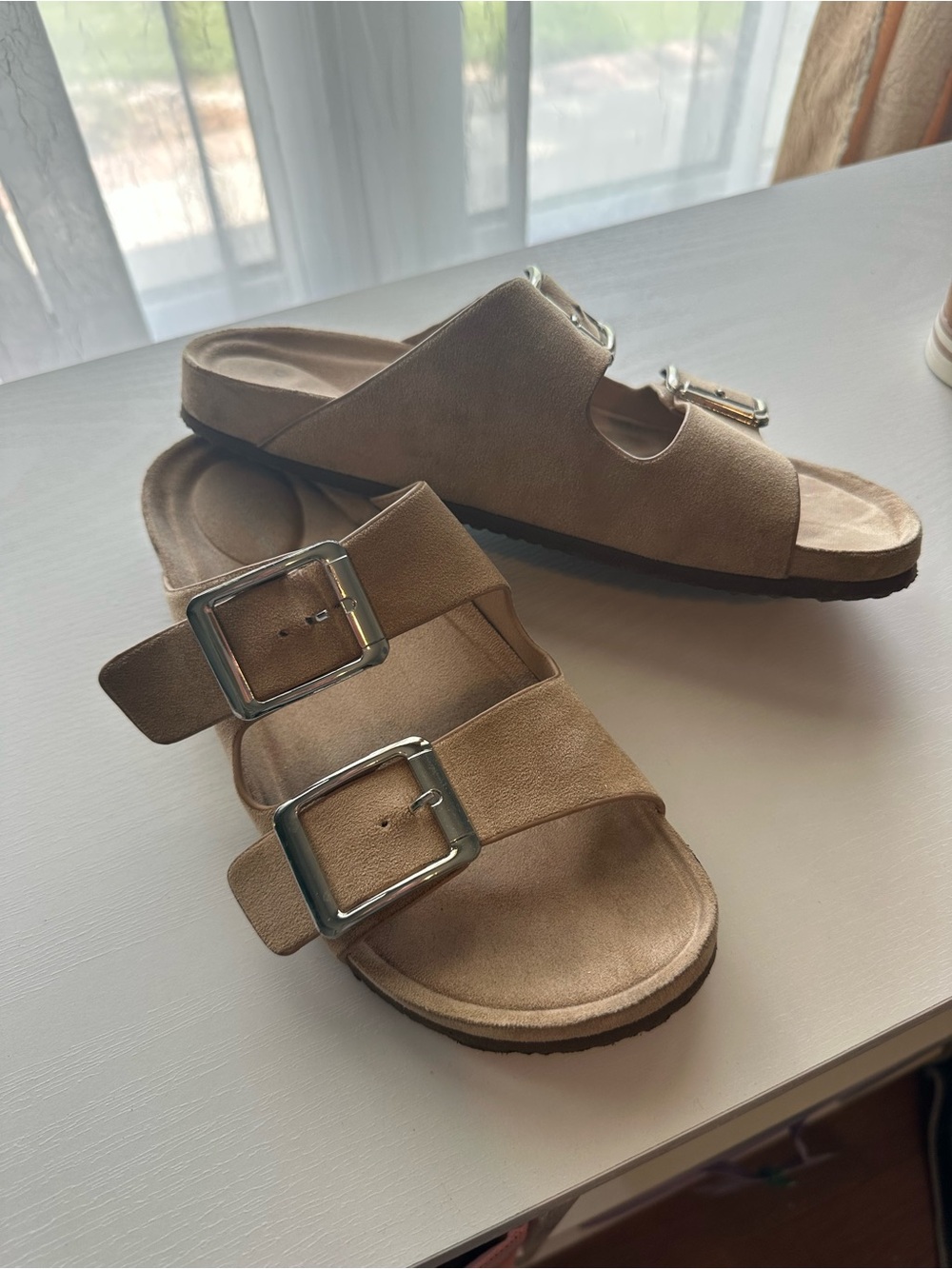 Madden Girl Double Buckle Slide Sandals - Beige